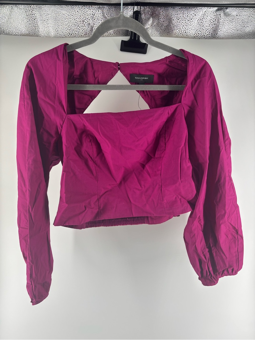 Banana Republic Brand Fuchsia Long-Sleeve Square-Neck Crop Top